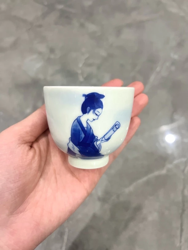 景德镇釉下高端青花原创古韵美女主人杯