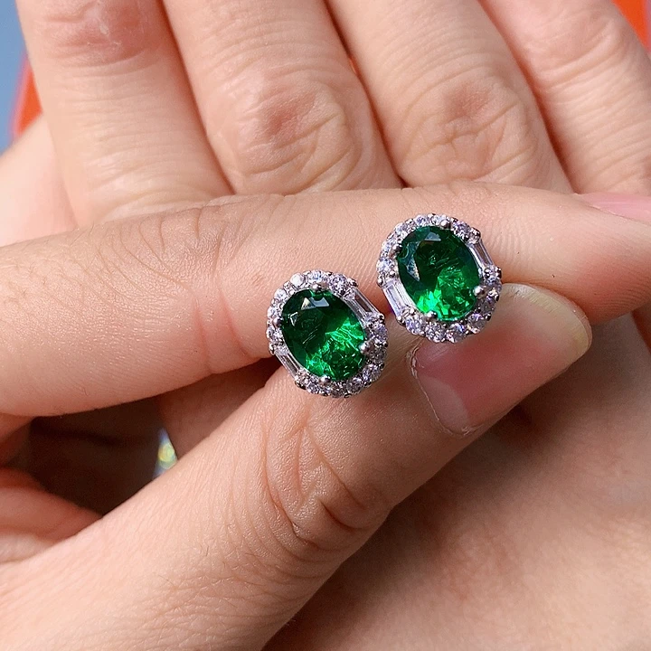 透辉石耳钉银S925镶嵌1111111