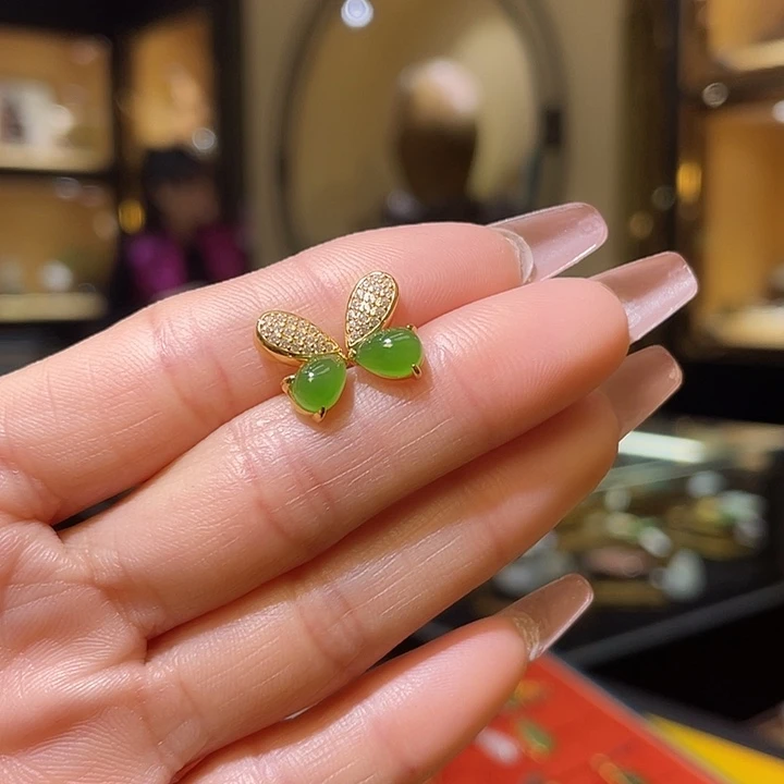 银S925镶嵌和田玉耳饰