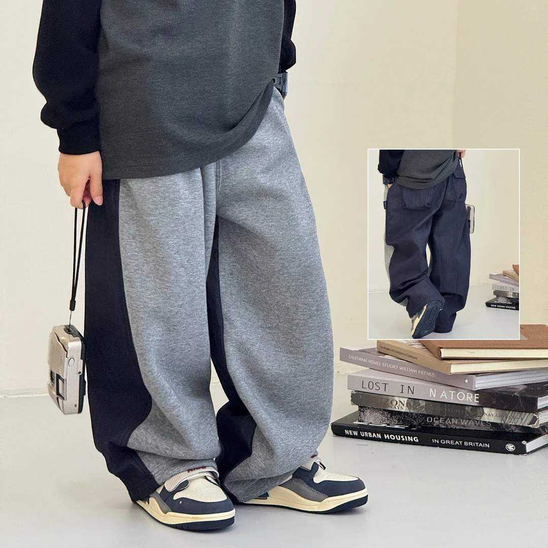 男童加绒裤子冬季新款男孩洋气加厚长裤儿童拼接休闲运动裤TY8279