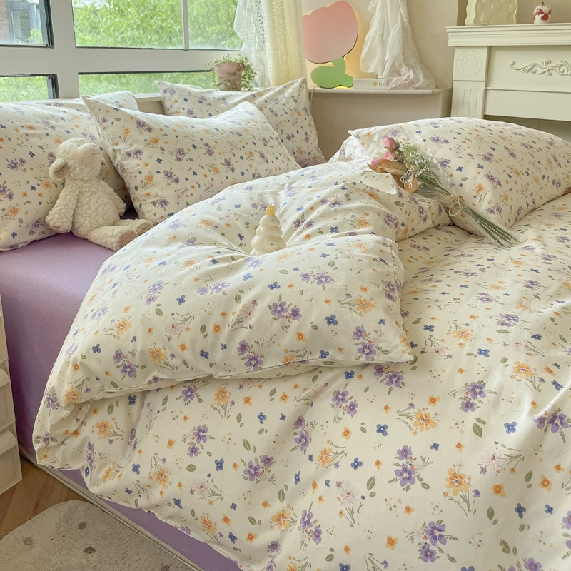 唯意纯棉四件套三件套100%全棉双人单人碎花清新床单被套