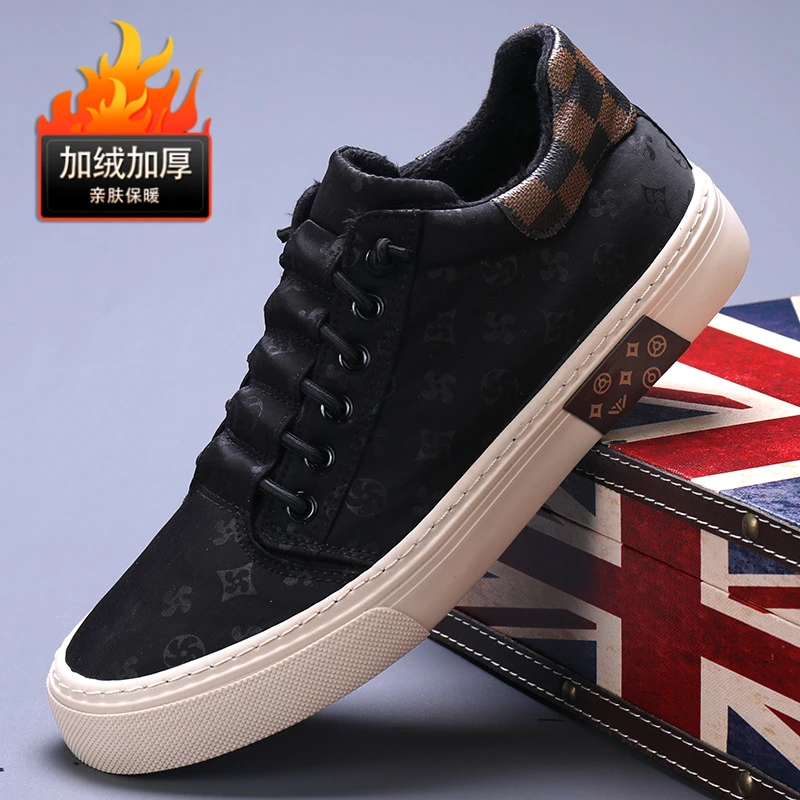 男鞋板鞋2024冬季新款男士休闲板鞋加绒保暖百搭板鞋低帮底布鞋