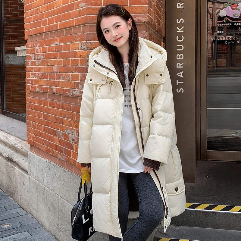 大季2025新款胖mm200斤韩版加肥加大码羽绒服女宽松长款撞色9911