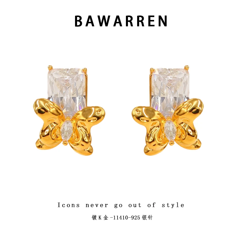 Bawarren 镀K金 美❤ 11410-【蝴蝶方糖】耳环轻奢百搭