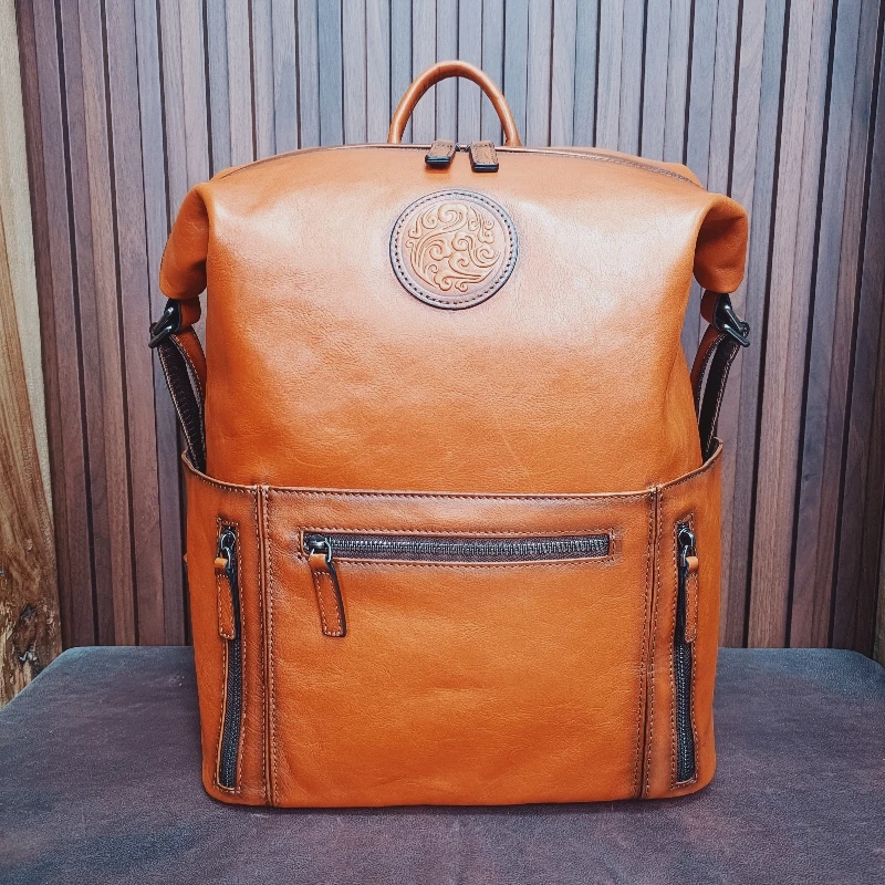 【米鹿皮具】男士复古头层牛皮双肩背包（90013）尺寸 高41 宽28底17