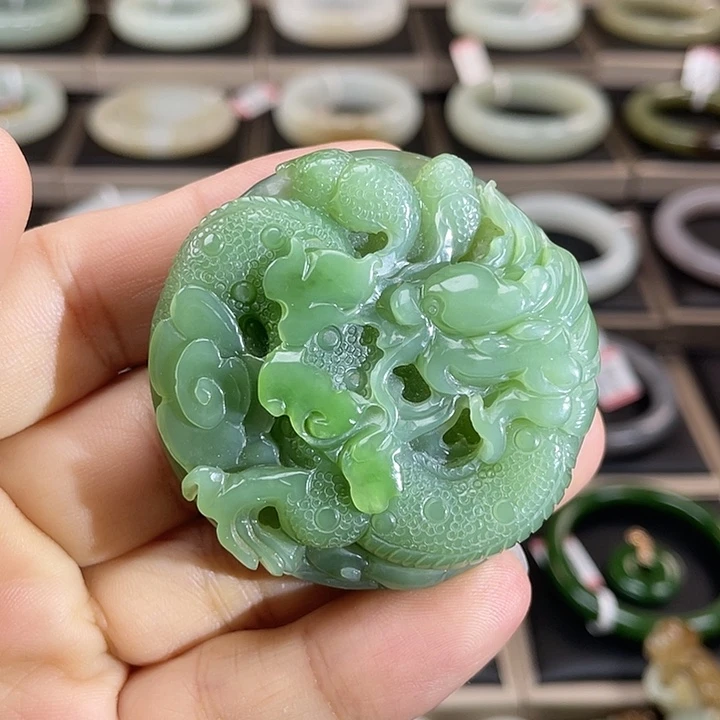 和田玉（碧玉）未镶嵌把件（龙腾盛世）