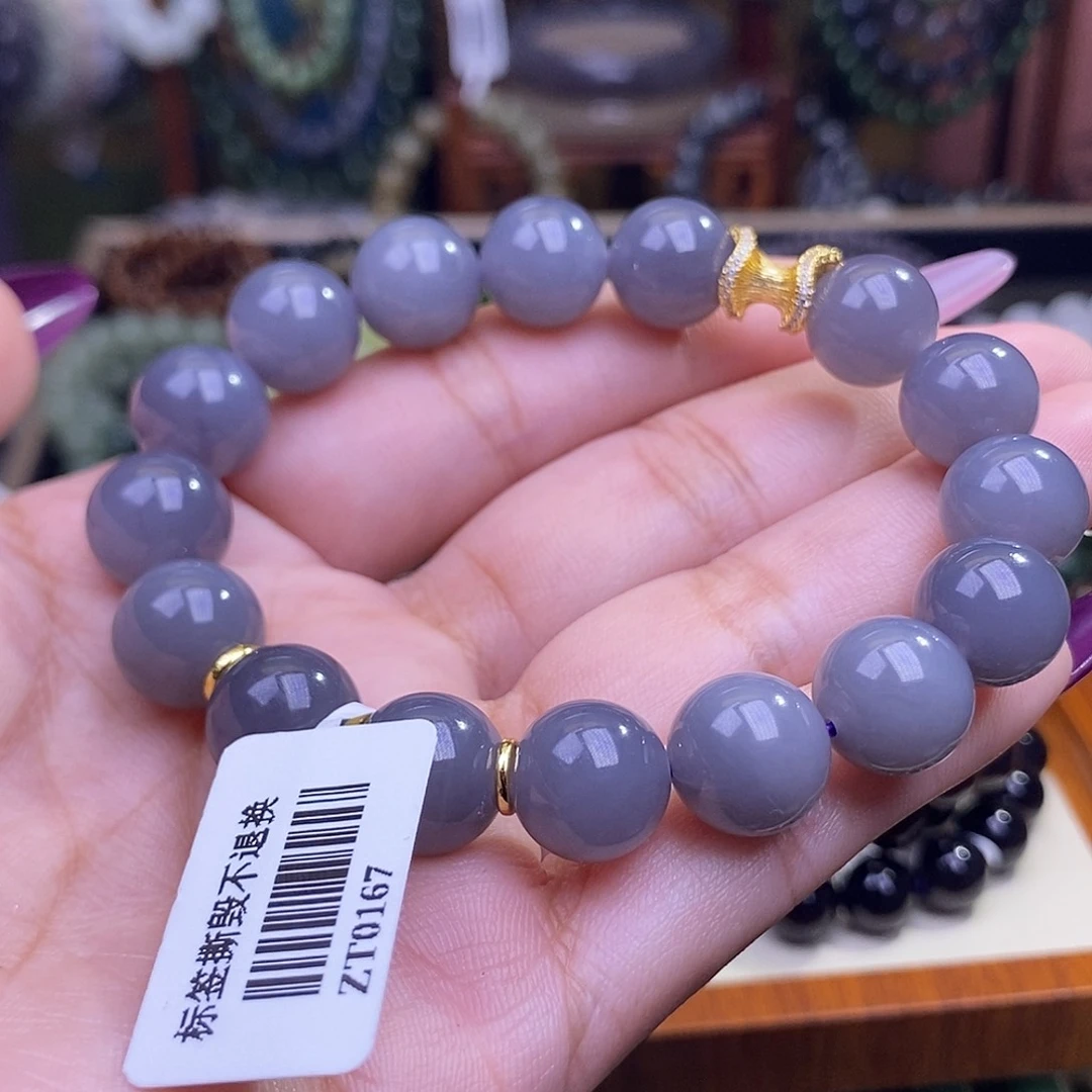 和田玉未镶嵌颈饰浓烟紫约12mm手串