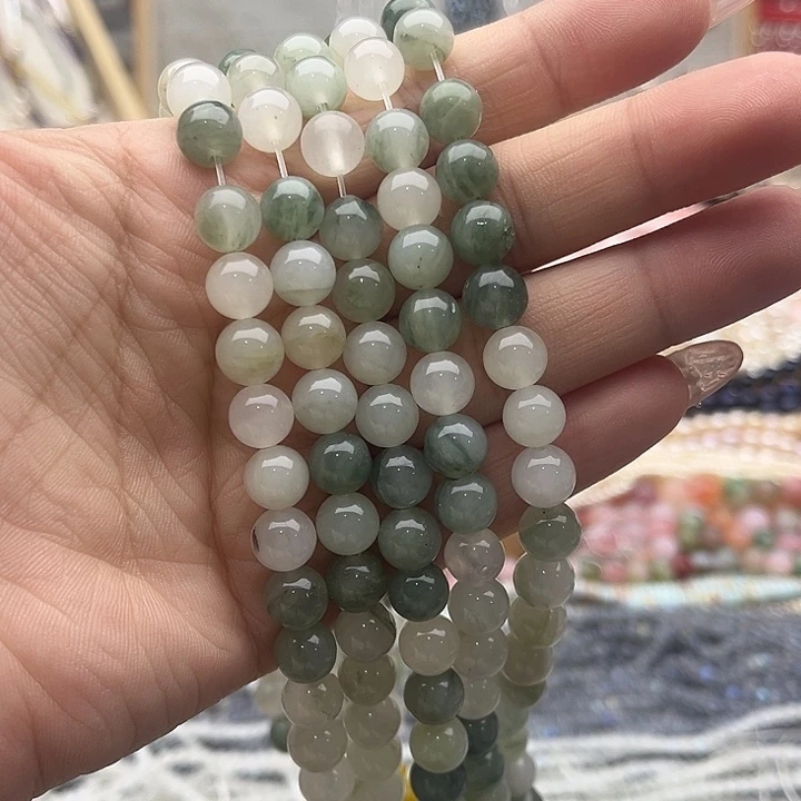 玛瑙/玉髓珠宝半成品未镶嵌2条8mm左右绿兔毛