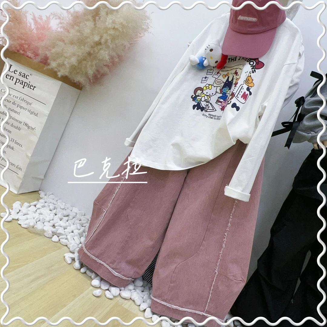 中大童女童套装2025春季圆领KT猫T恤搭配八九分裤两件套BKL103款