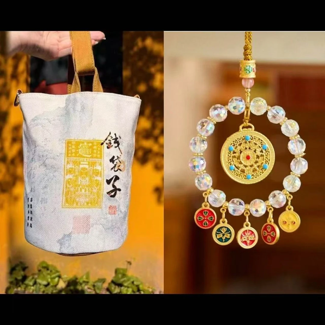 2025蛇年新款五路财神水桶包春秋景区暴富钱袋子发财包旅游包帆布