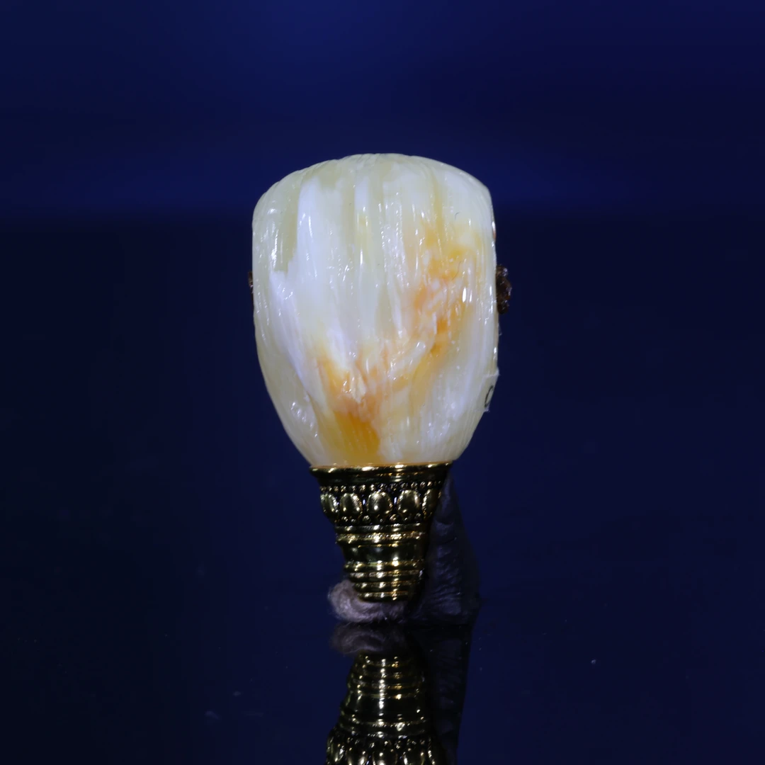 14m蜜蜡三通一物一图白蜡沁色雕刻百香分体三通佛头蜜蜡配饰-C175