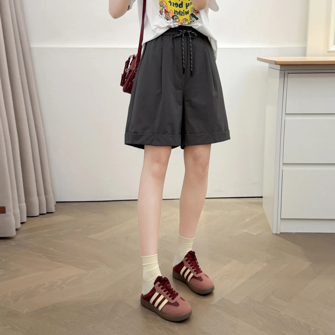 大码女装胖mm高腰a字短裤显瘦遮跨五分裤百搭休闲直筒阔腿裤中裤