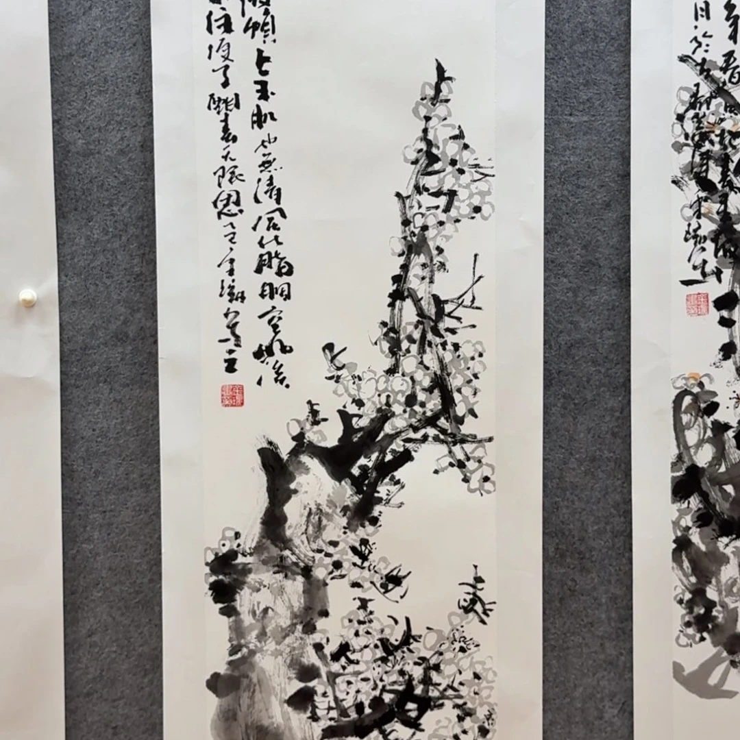 国画四尺对开作品花鸟