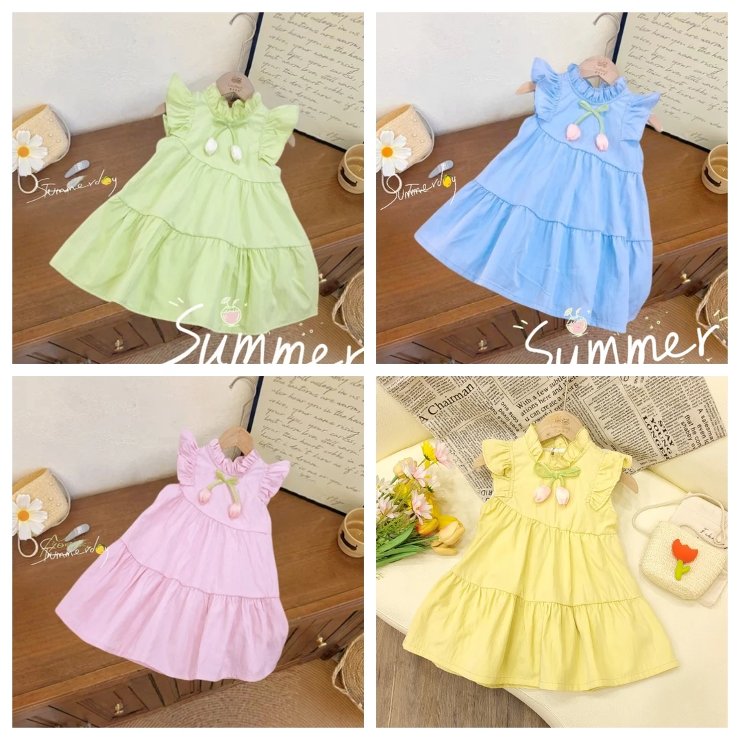 J夏上新女宝时尚洋气夏季飞袖裙女童韩版无袖夏款休闲连衣裙X36