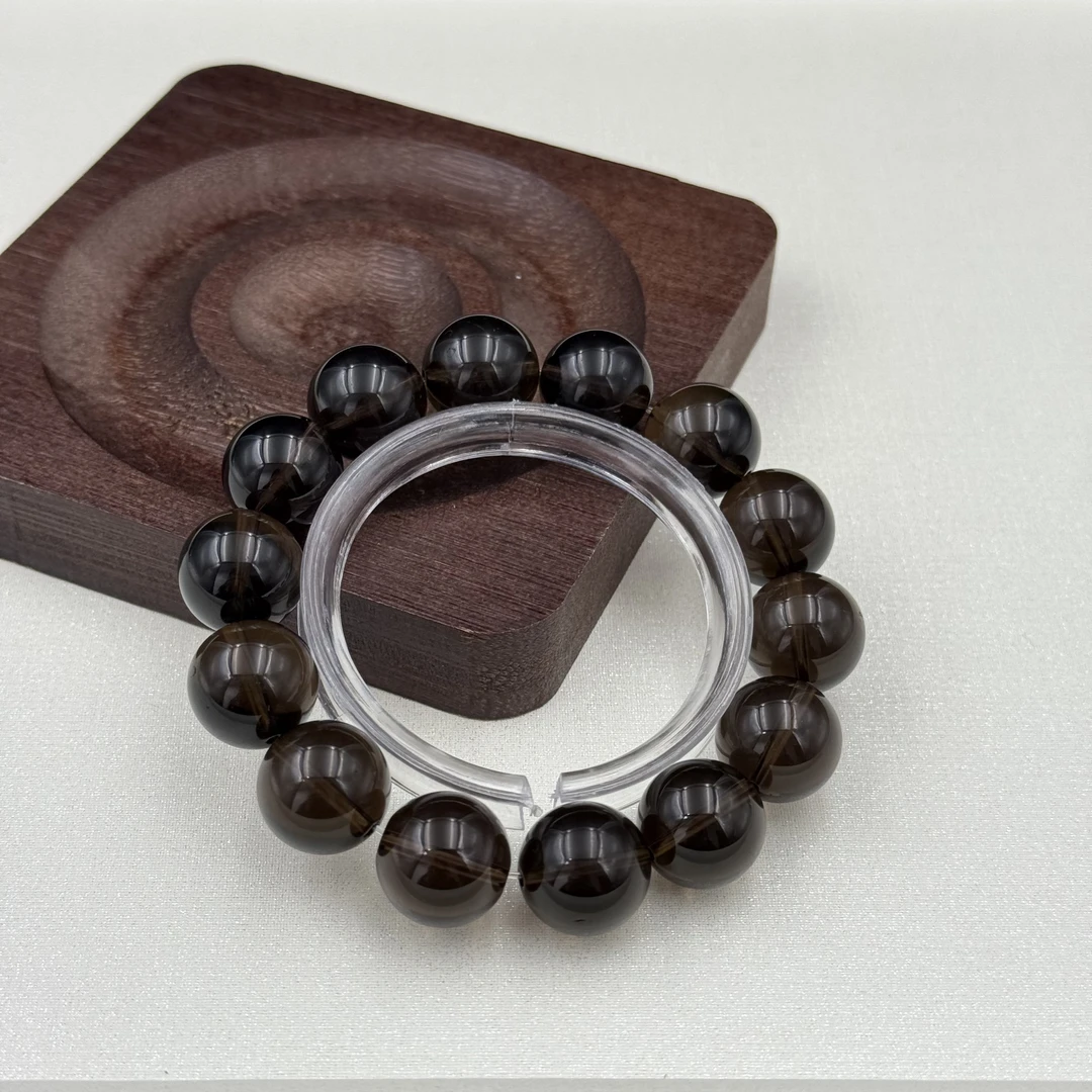 天然双A水晶烟晶茶晶手串黑色素圈经典单圈女款情侣百搭时尚精美