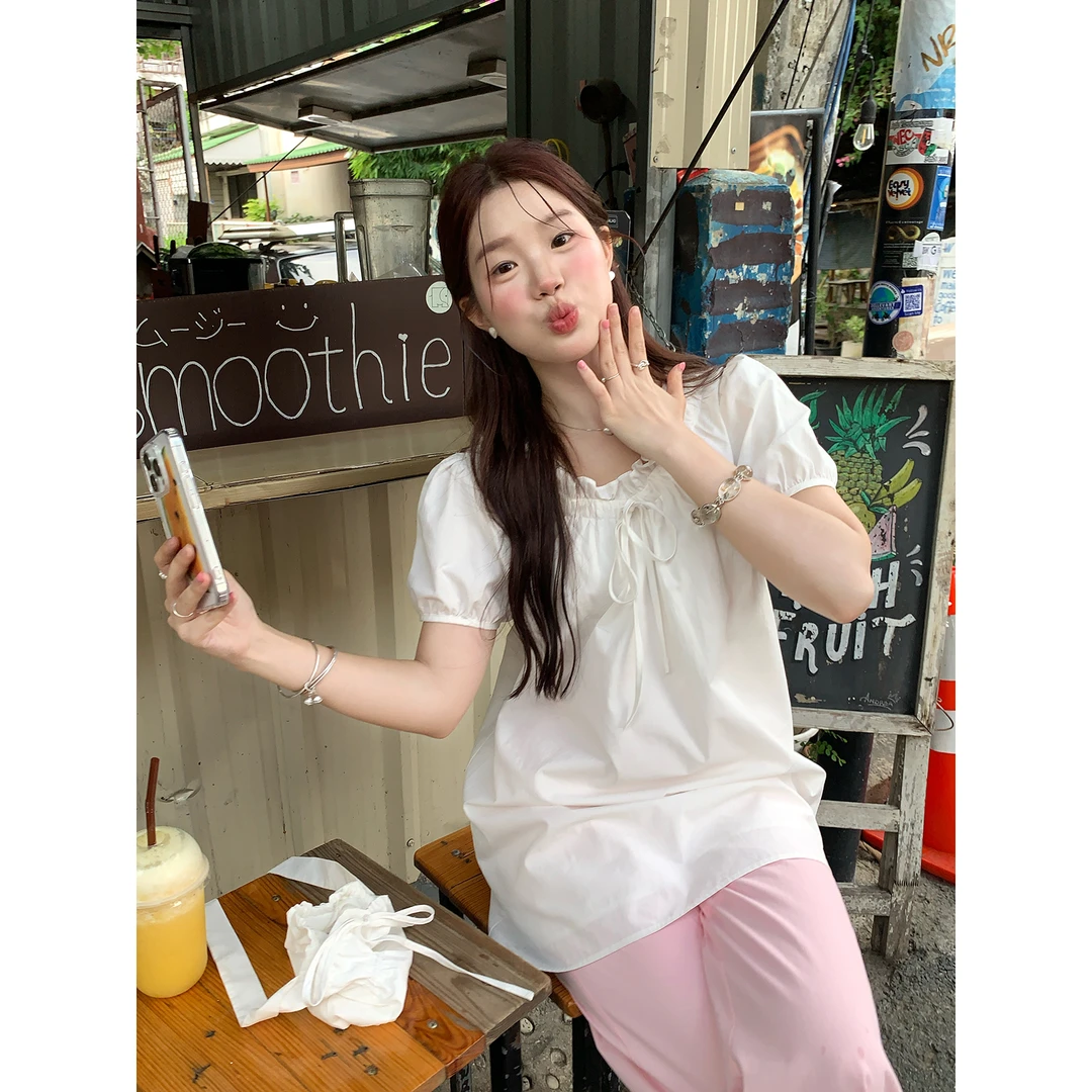 火火火【云时】送包包韩系v领花边泡泡袖连衣裙L35544HH52