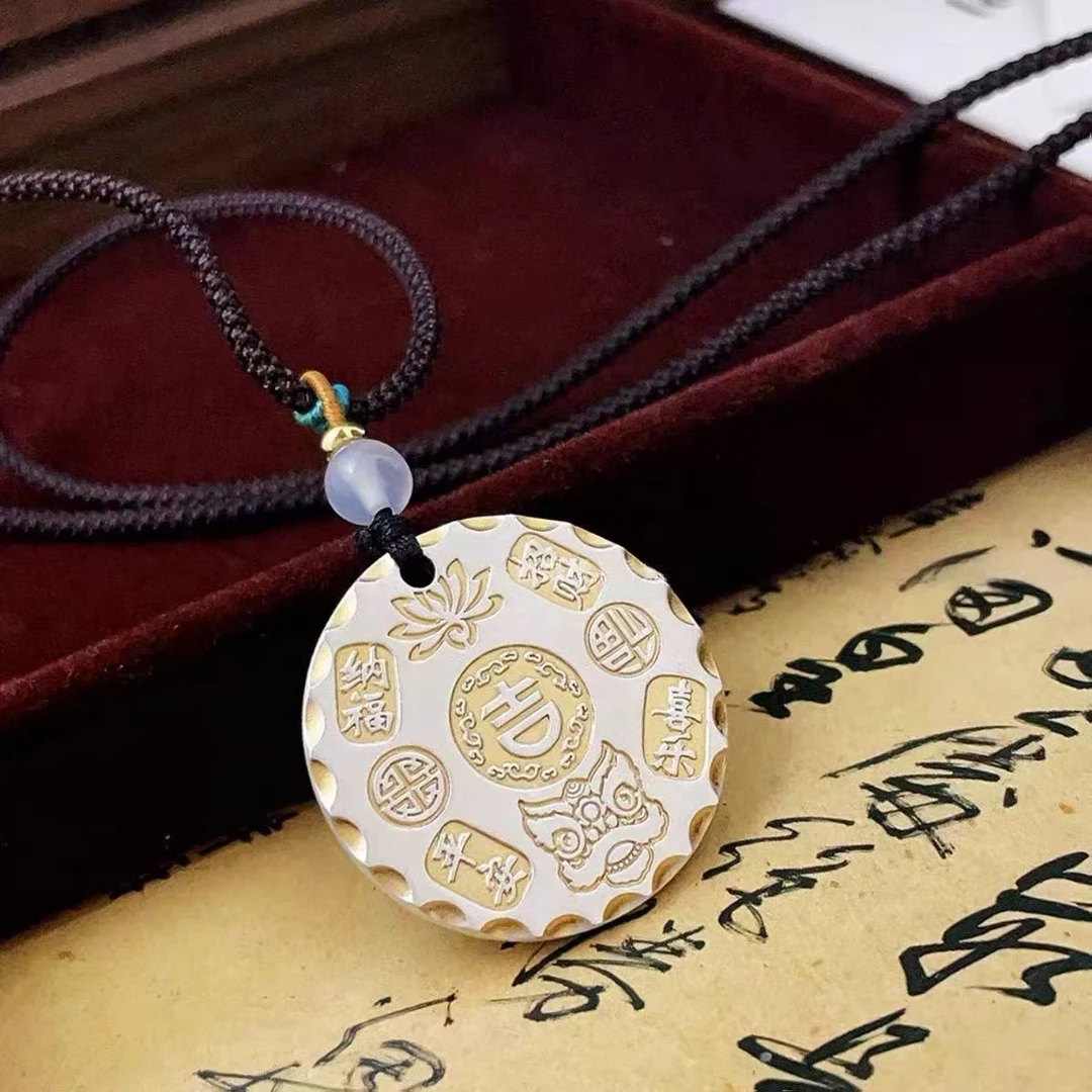 吊坠足银 【描金吉言醒狮】潘仕学银饰足银吊坠描金吉言醒狮吊坠