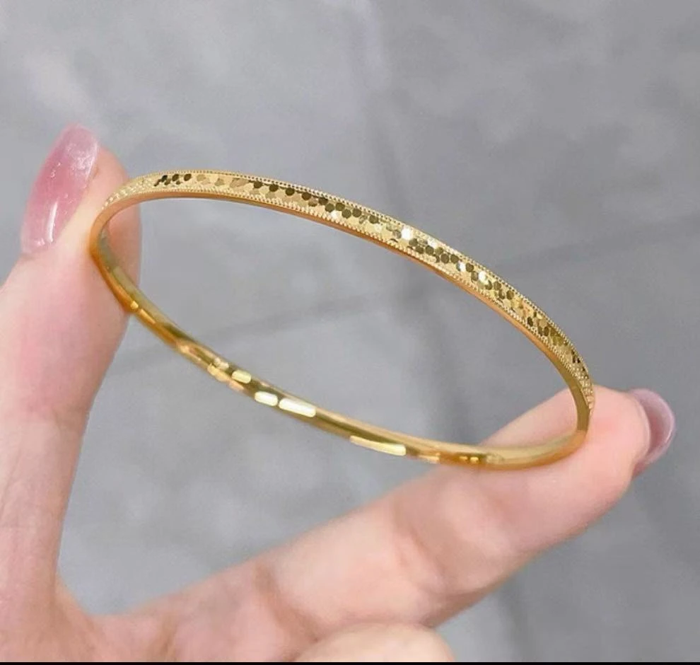 足银手镯 足银999镀K金樱花碎冰冰手镯