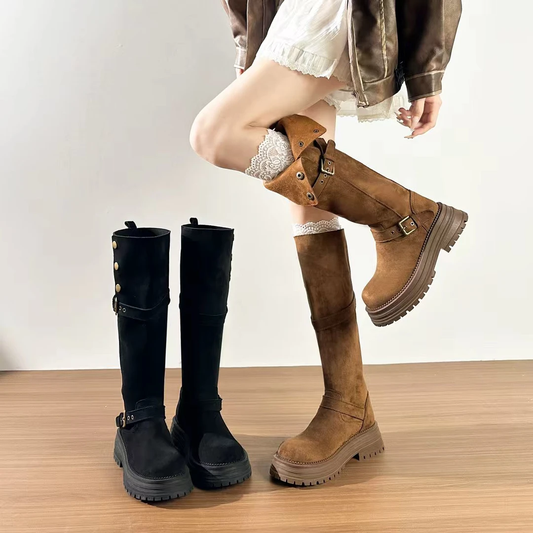 琥珀流光大筒围粗腿胖mm长筒靴不过膝骑士靴高筒长靴大码女靴子41