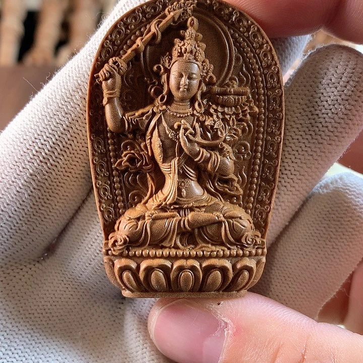 檀香木无事牌文殊菩萨461微瑕无事牌