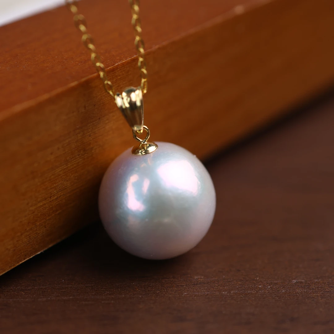 【士玲推荐】18K金淡水珍珠‘’优雅时光‘’大龙珠吊坠13-15mm