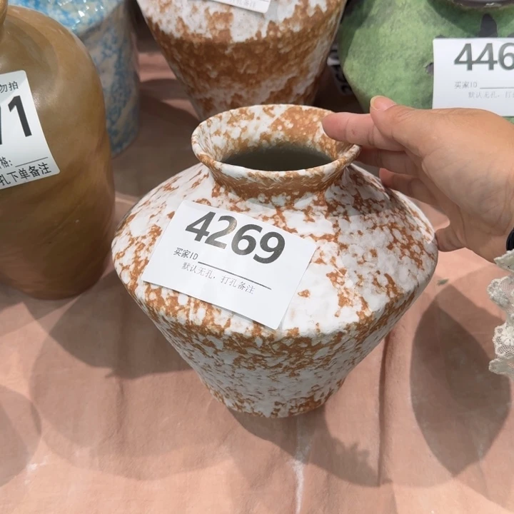 瓷片景德镇高温花器编码4269高17口6默认无孔