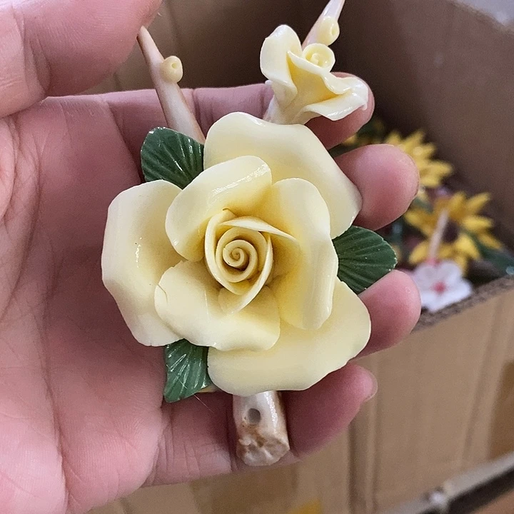 瓷片纯手工陶瓷花摆件1瑕