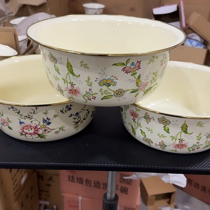 金属32特厚金包边搪瓷深型盆花型随机微瑕1个