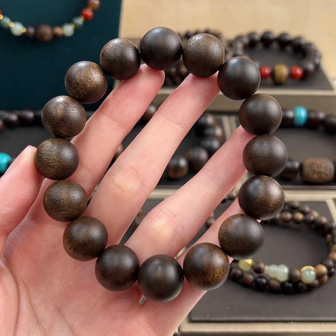 手串沉香14mm海南莺歌绿奇楠沉水级