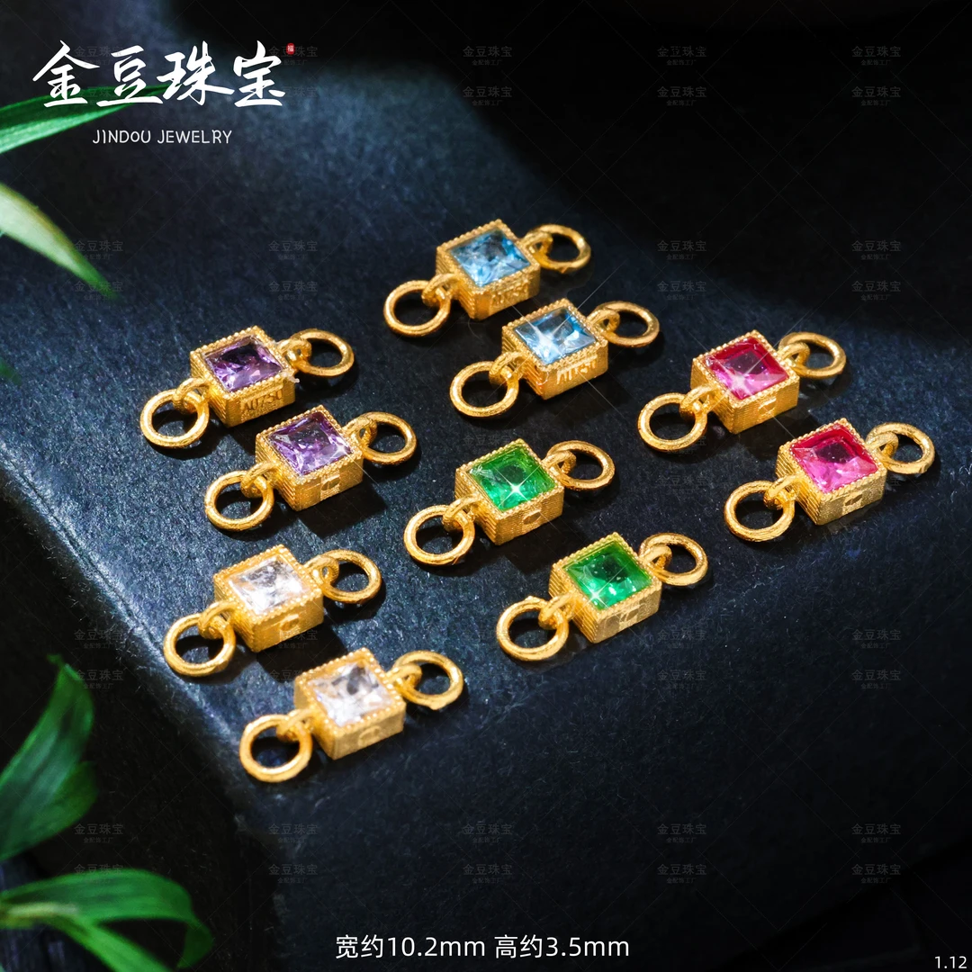 【金豆工厂】18K金豪镶双耳小方糖延长链加长链连接环手链DIY配饰