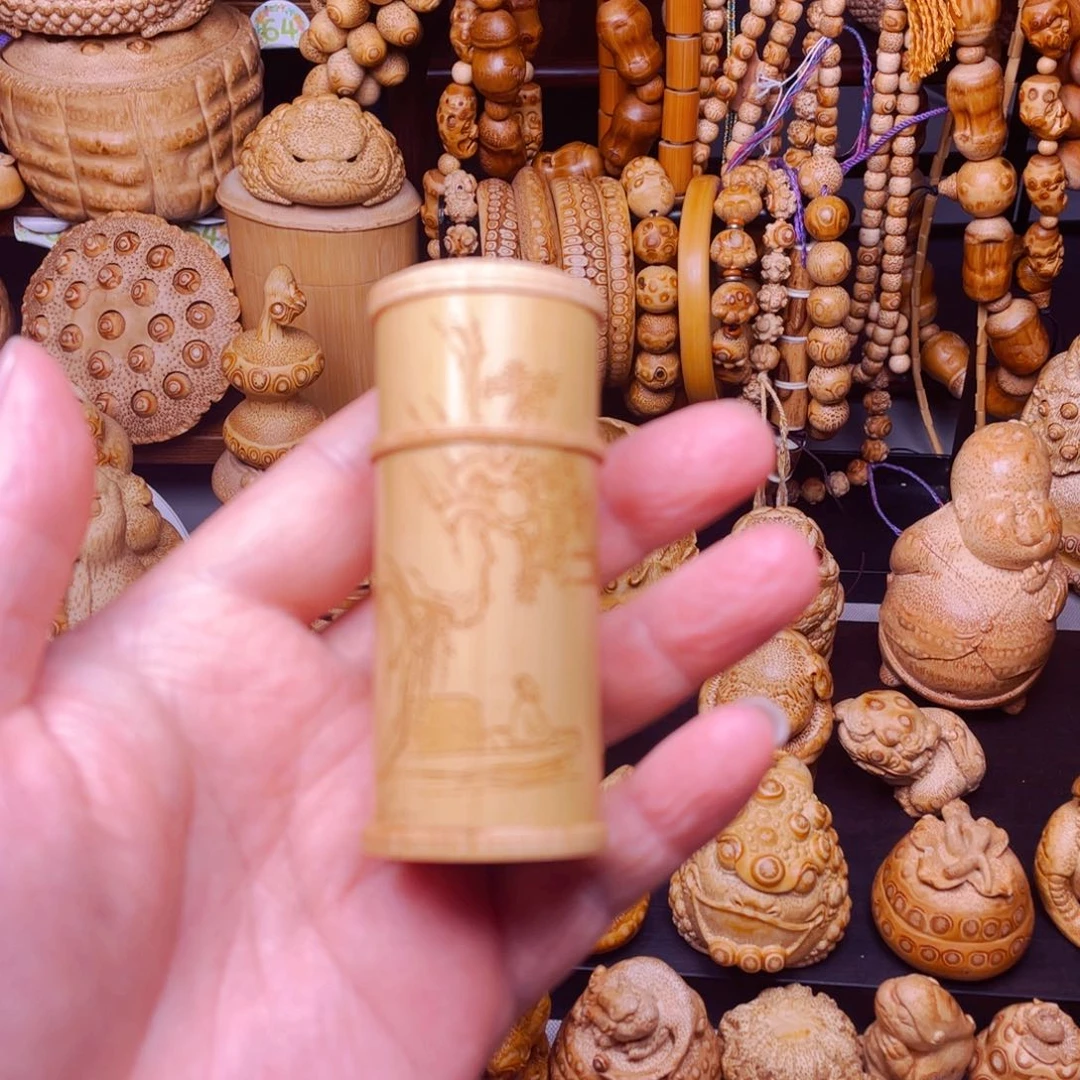 竹竹雕刻青牙签筒把玩件