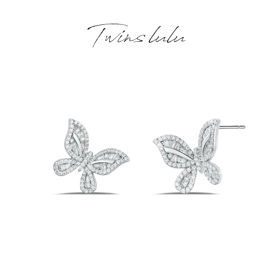 TWINS LULU 925银 镀k金 英国轻奢立体手工镶嵌蝴蝶耳环TSL375