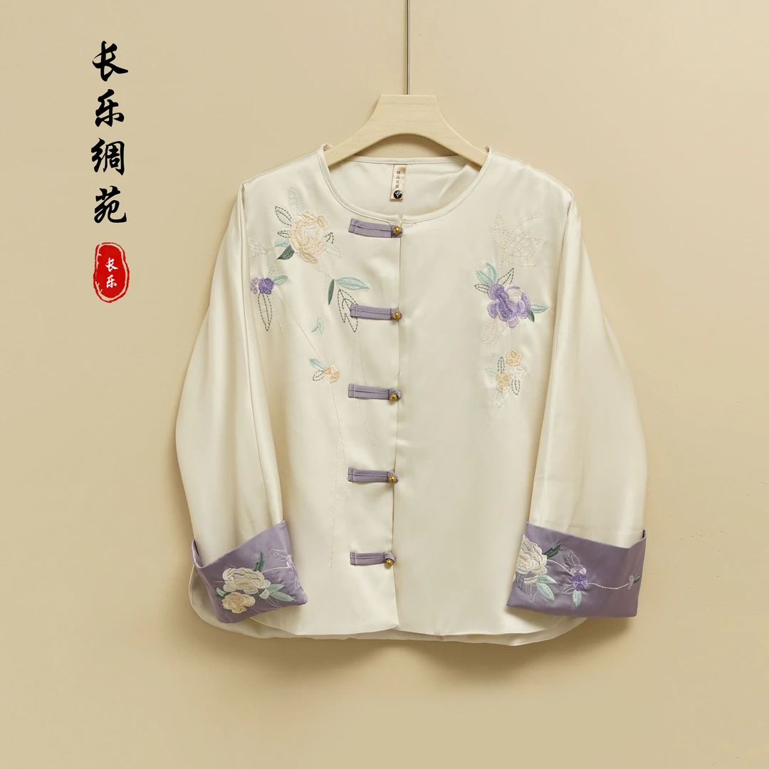 【长乐绸苑】新中式时尚气质外套提刺绣花上衣（F052）