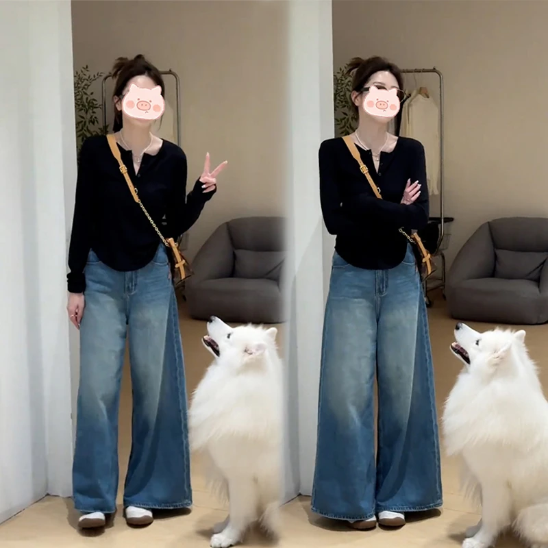 清纯系松弛感穿搭一整套装女早秋小个子独特漂亮牛仔裤上衣两件套