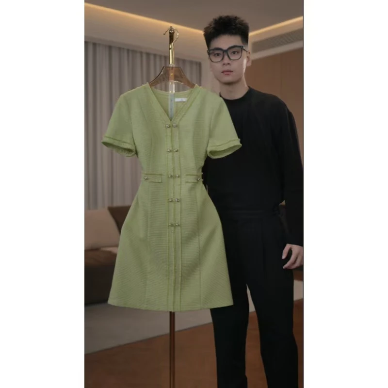 【蒂妮佳】1593品牌女装2025年夏季新款气质短袖显瘦连衣裙