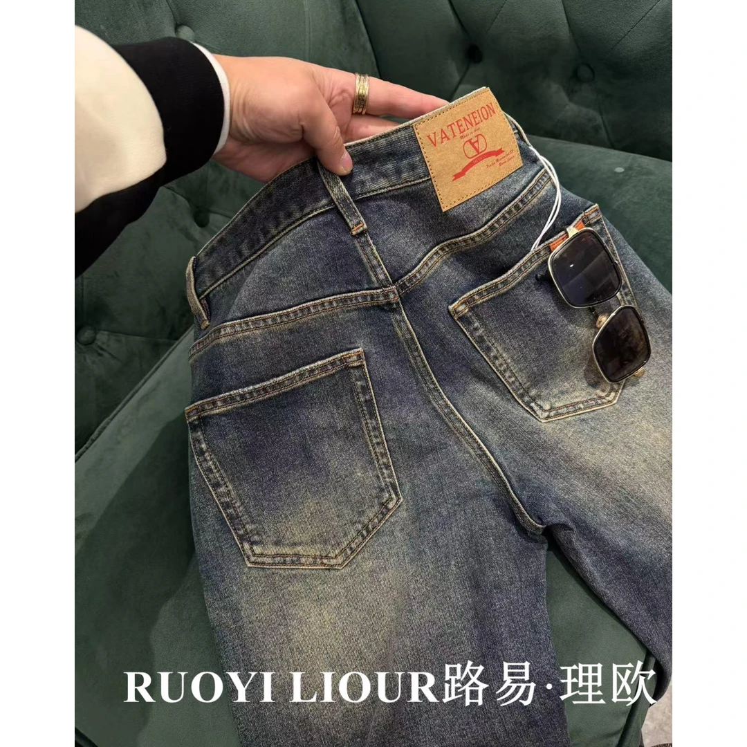 【路易理欧】欧货时尚潮流街头纯色休闲百搭男士牛仔裤6607