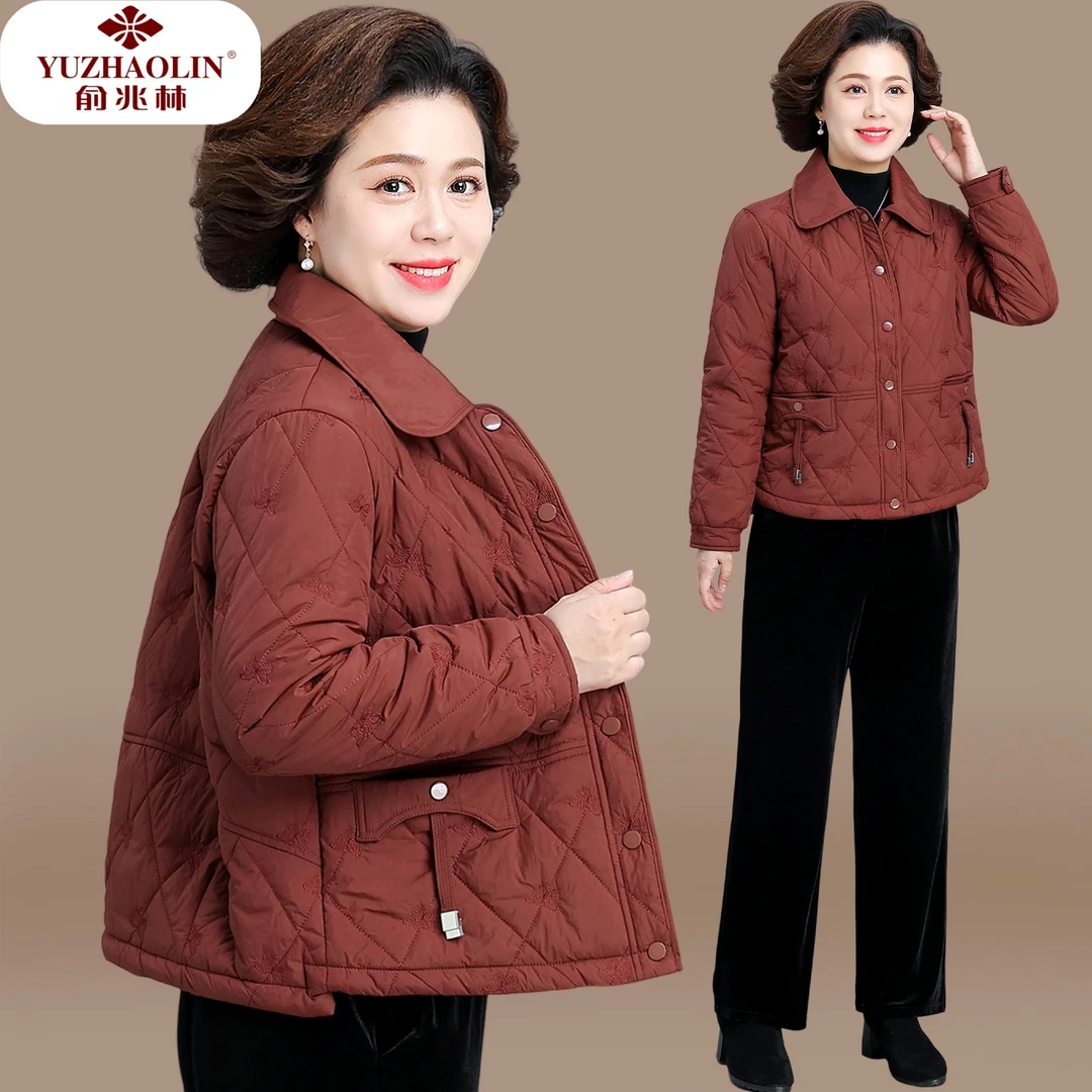 妈妈秋冬夹棉外套2025新款中老年冬装轻薄棉衣小个子时尚小棉袄女