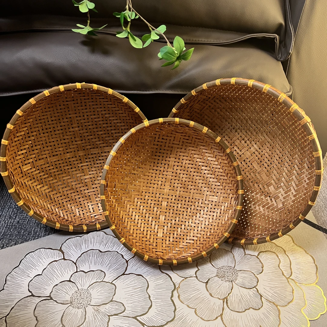 GB（到手 3个）烟熏竹编大中小号馒头筐手工编织收纳篮30-28-25公分