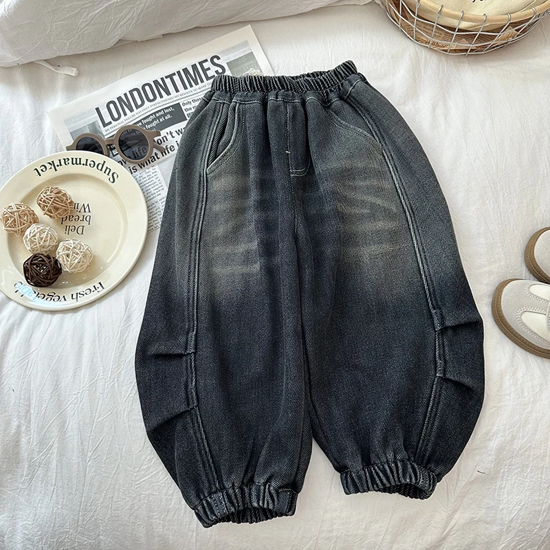 【朱鑫宇专属】儿童牛仔裤2024年新款韩版牛仔加绒阔腿裤BMD3617