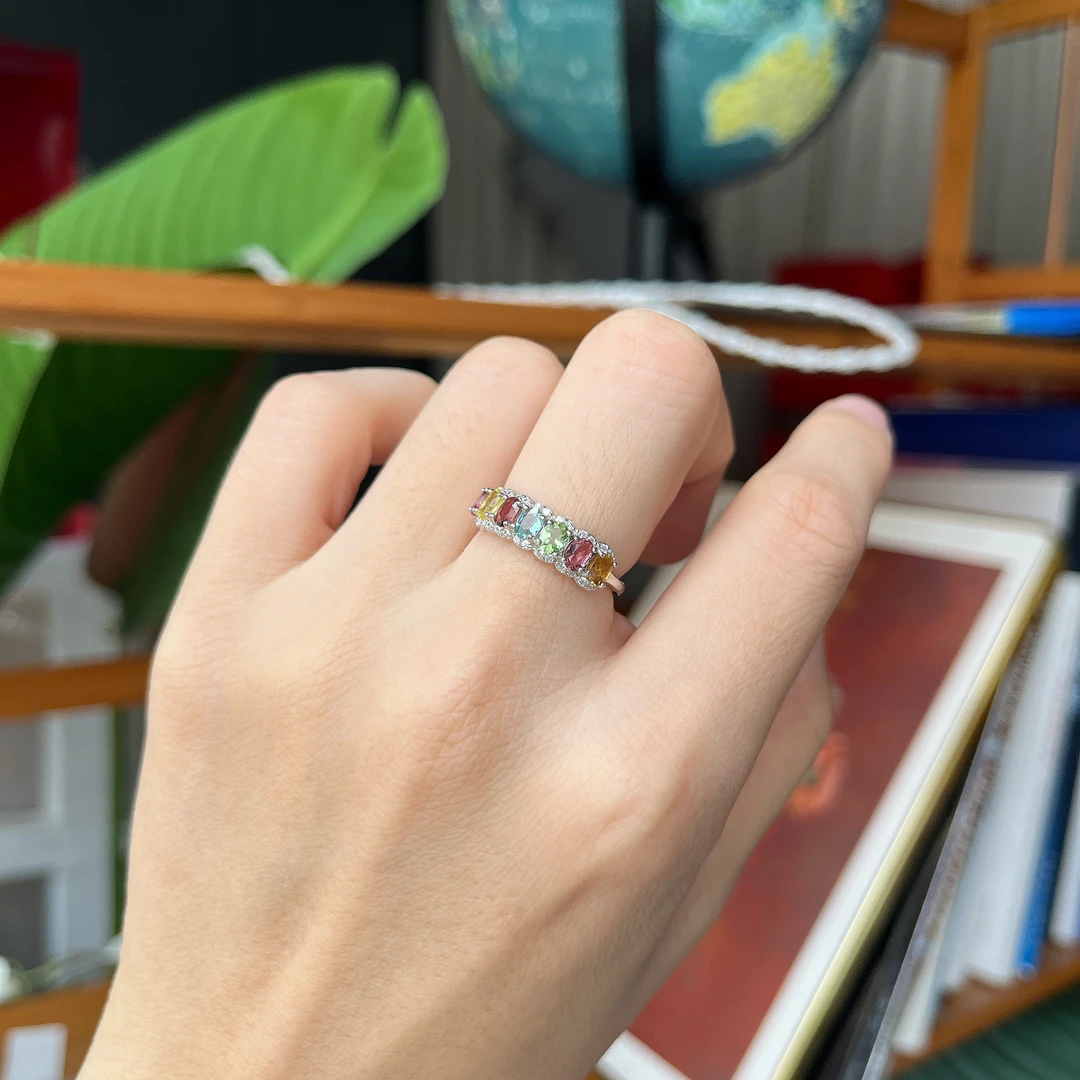 【郭老师】约3*4mm碧玺S925银排戒