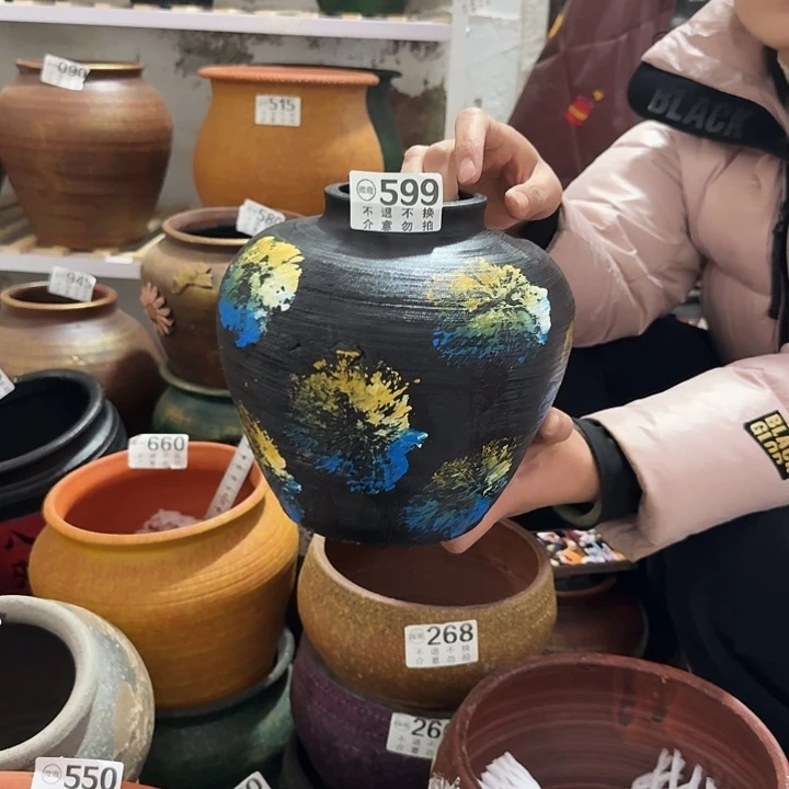 瑕疵彩绘坛子599高度20口径8