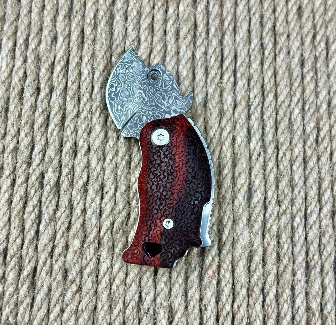 简师傅小泰迪大马士革钢收藏刀手工小刀家用户外折叠水果锋利刀具