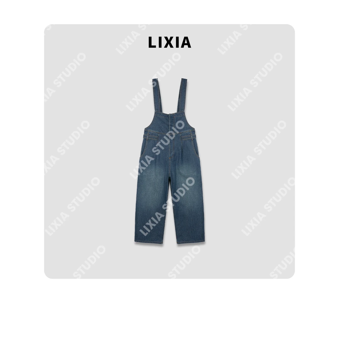 LIXIA【背带时尚】潮流街头感背带纽扣减龄直筒背带裤-D7178