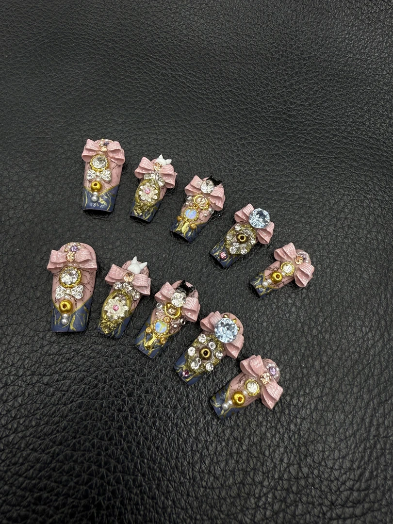 【Dandan出品】粉蝴蝶 长直角 纯手工穿戴甲 蝴蝶结重工设计