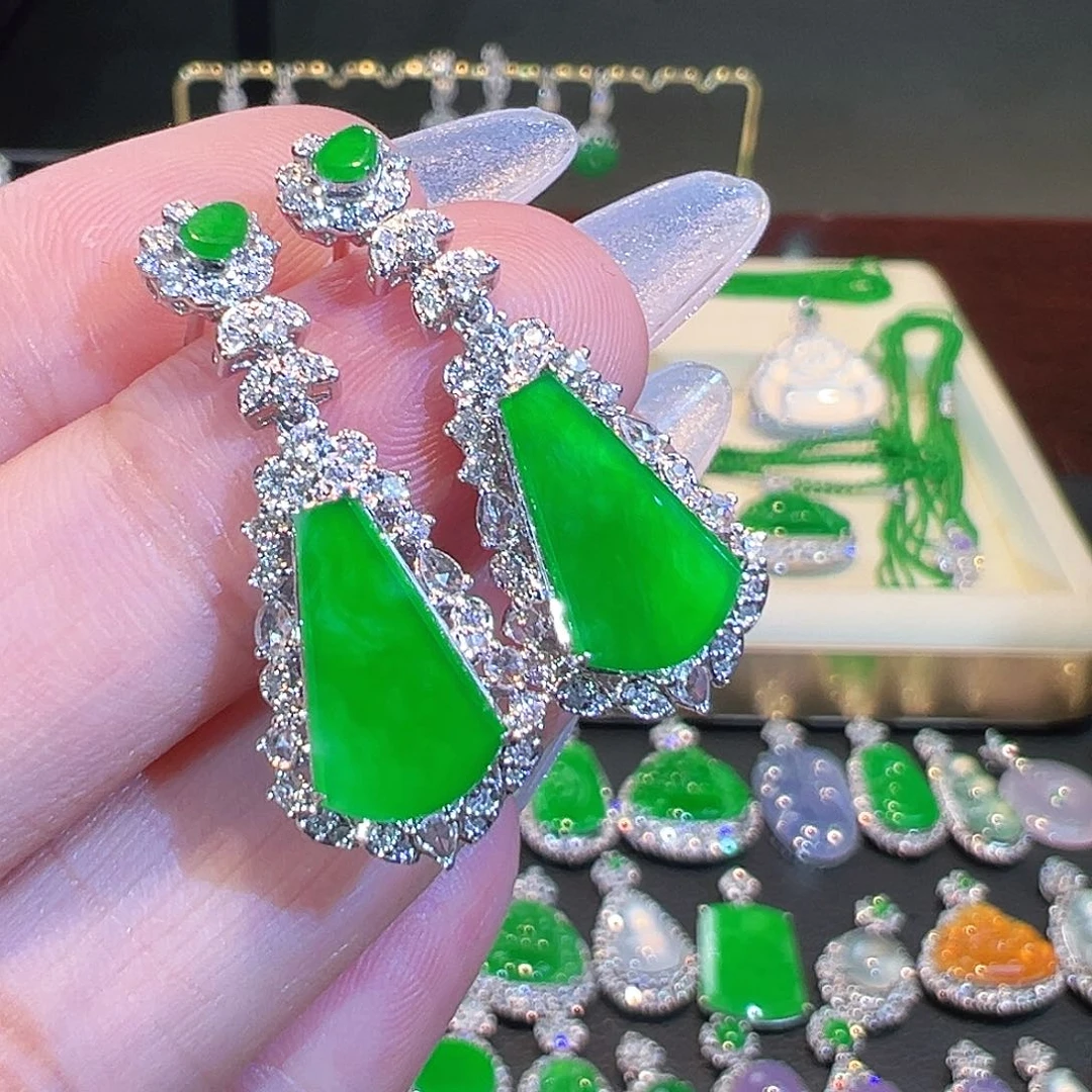 翡翠耳钉18K金镶嵌翡翠