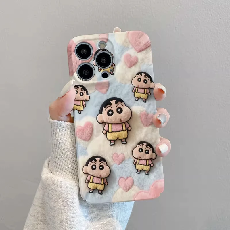 仿毛绒小新适用苹果17/16菲林手机壳华为卡通vivo小米15创意oppo