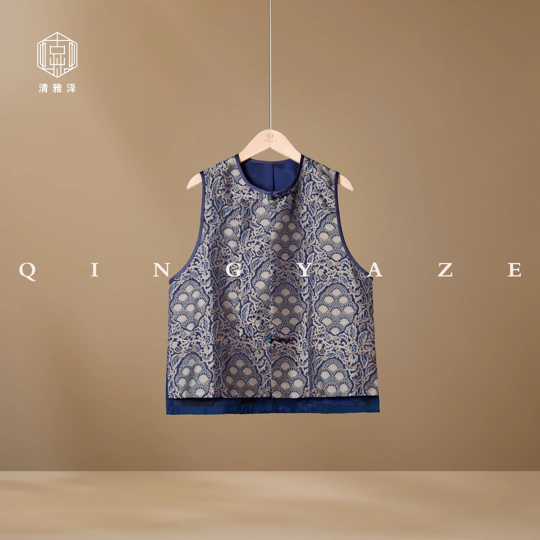 九子菩提！真丝宋锦mix香云纱新中式马甲！GZ5890