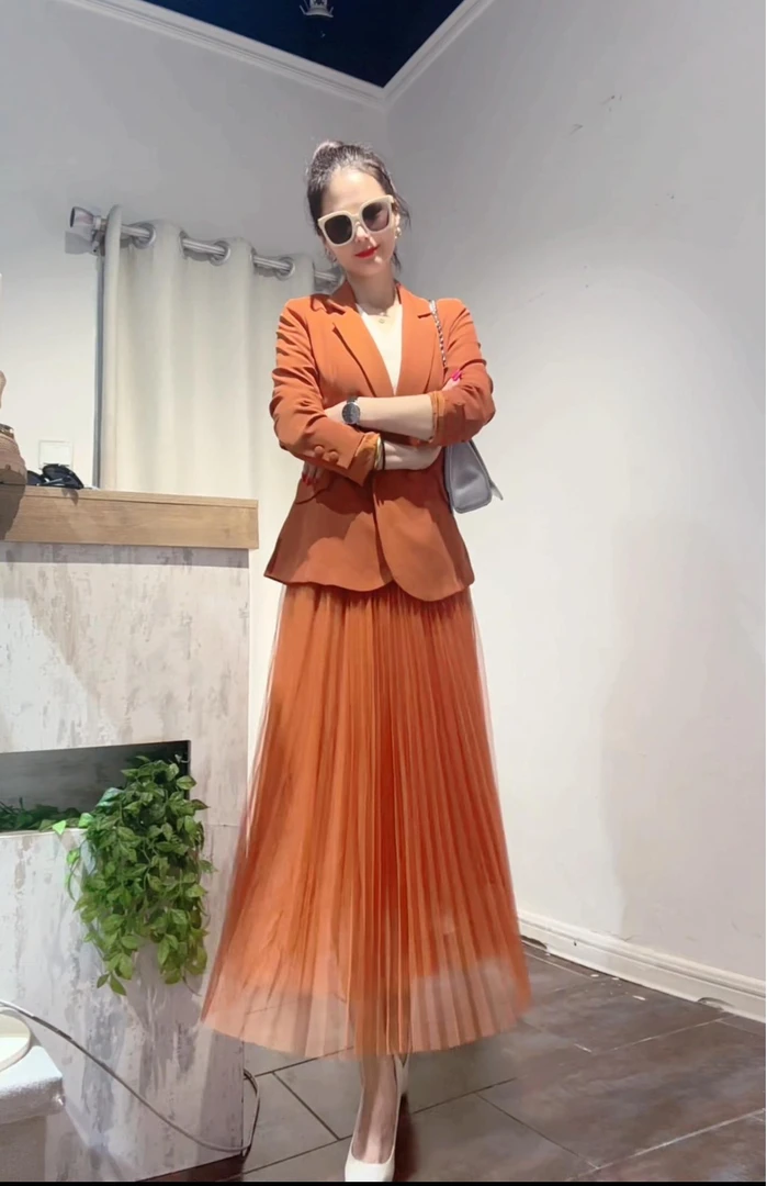 千金风通勤风轻熟风时尚套装秋季修身百褶网红套装