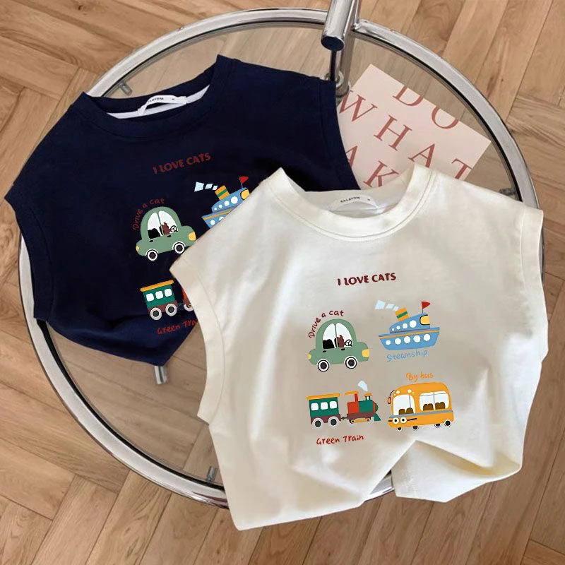 儿童新款纯棉背心男孩简约外穿男童夏季女童无袖宝宝洋气童装上衣