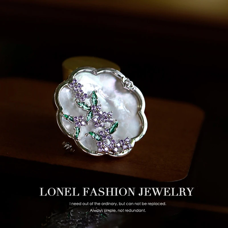 Lonel/洛奈 铜合金贝壳胸针 花影窥窗 轻奢时尚百搭胸针 DHSH1040